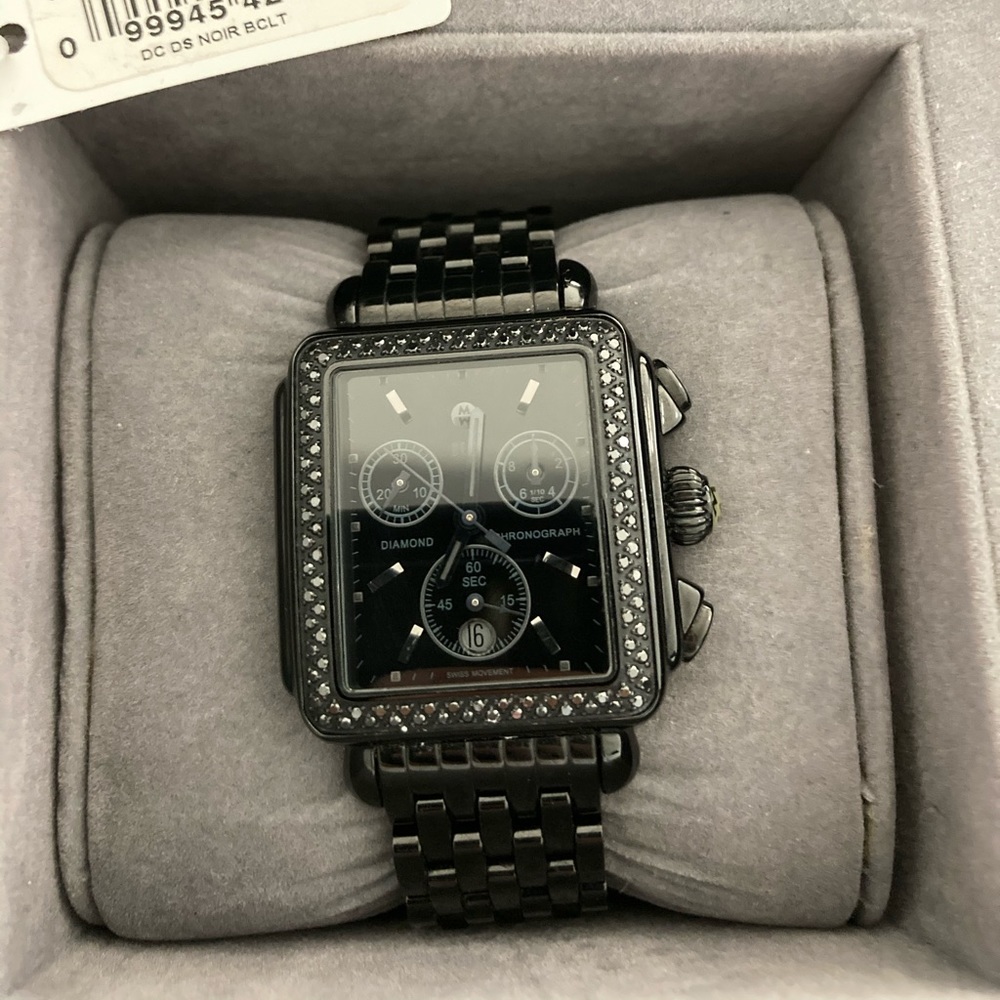 Michele noir deco  with black diamonds watch